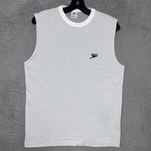 VTG Speedo Tank Top Men's Sz M White Mesh Sleeveless‎ Muscle Shirt USA Made 90s
